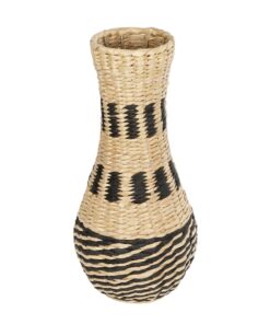 GloboStar® Artificial Garden BOLOGNA 21228 Διακοσμητικό Πλεκτό Καλάθι – Κασπώ Γλάστρα – Flower Pot Μπεζ με Μαύρο Π20 x M20 x Υ42cm