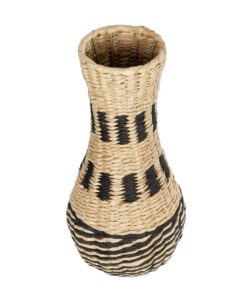 GloboStar® Artificial Garden BOLOGNA 21228 Διακοσμητικό Πλεκτό Καλάθι – Κασπώ Γλάστρα – Flower Pot Μπεζ με Μαύρο Π20 x M20 x Υ42cm