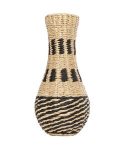 GloboStar® Artificial Garden BOLOGNA 21228 Διακοσμητικό Πλεκτό Καλάθι – Κασπώ Γλάστρα – Flower Pot Μπεζ με Μαύρο Π20 x M20 x Υ42cm