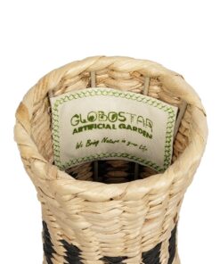 GloboStar® Artificial Garden BOLOGNA 21228 Διακοσμητικό Πλεκτό Καλάθι – Κασπώ Γλάστρα – Flower Pot Μπεζ με Μαύρο Π20 x M20 x Υ42cm