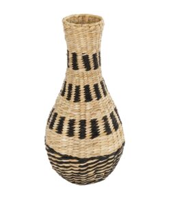 GloboStar® Artificial Garden HAVANA 21230 Διακοσμητικό Πλεκτό Καλάθι – Κασπώ Γλάστρα – Flower Pot Μπεζ με Μαύρο Π25 x M25 x Υ57cm