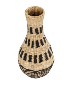 GloboStar® Artificial Garden HAVANA 21230 Διακοσμητικό Πλεκτό Καλάθι – Κασπώ Γλάστρα – Flower Pot Μπεζ με Μαύρο Π25 x M25 x Υ57cm