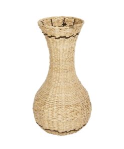 GloboStar® Artificial Garden MONACO 21236 Διακοσμητικό Πλεκτό Καλάθι – Κασπώ Γλάστρα – Flower Pot Μπεζ με Καφέ Π25 x M25 x Υ45cm