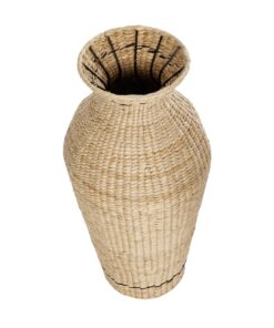 GloboStar® Artificial Garden MONTPELLIER 21237 Διακοσμητικό Πλεκτό Καλάθι – Κασπώ Γλάστρα – Flower Pot Μπεζ με Καφέ Π28 x M28 x Υ60cm