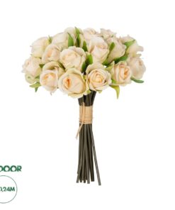 GloboStar® Artificial Garden CHAMPAGNE ROSE BOUQUET 21305 Τεχνητό Διακοσμητικό Μπουκέτο Τριαντάφυλλα Ροζ Y24cm