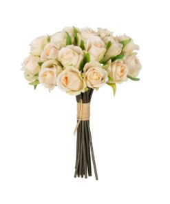 GloboStar® Artificial Garden CHAMPAGNE ROSE BOUQUET 21305 Τεχνητό Διακοσμητικό Μπουκέτο Τριαντάφυλλα Ροζ Y24cm