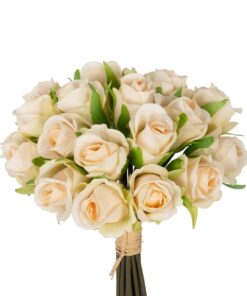 GloboStar® Artificial Garden CHAMPAGNE ROSE BOUQUET 21305 Τεχνητό Διακοσμητικό Μπουκέτο Τριαντάφυλλα Ροζ Y24cm