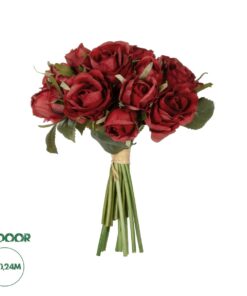 GloboStar® Artificial Garden RED ROSE BOUQUET 21307 Τεχνητό Διακοσμητικό Μπουκέτο Τριαντάφυλλα Κοκκινο Y24cm