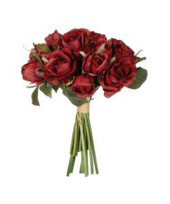 GloboStar® Artificial Garden RED ROSE BOUQUET 21307 Τεχνητό Διακοσμητικό Μπουκέτο Τριαντάφυλλα Κοκκινο Y24cm