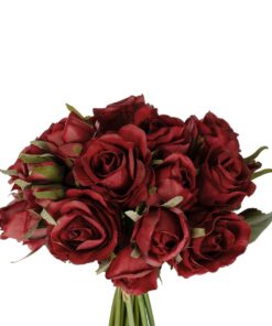 GloboStar® Artificial Garden RED ROSE BOUQUET 21307 Τεχνητό Διακοσμητικό Μπουκέτο Τριαντάφυλλα Κοκκινο Y24cm