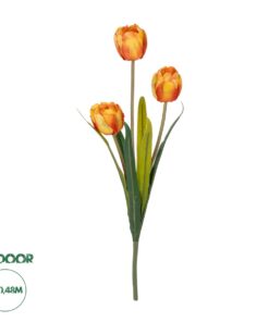 GloboStar® Artificial Garden ORANGE TULIP BRANCH 21308 Τεχνητό Διακοσμητικό Κλαδί Πορτοκαλί Τουλίπα Y48cm