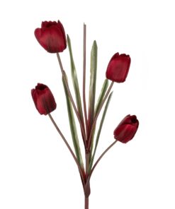 GloboStar® Artificial Garden RED TULIP BRANCH 21309 Τεχνητό Διακοσμητικό Κλαδί Κόκκινη Τουλίπα Y100cm