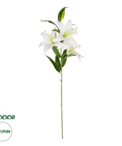 GloboStar® Artificial Garden WHITE LILY BRANCH 21312 Τεχνητό Διακοσμητικό Κλαδί Λευκό Κρίνο Y95cm