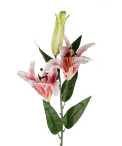 GloboStar® Artificial Garden PINK LILY BRANCH 21313 Τεχνητό Διακοσμητικό Κλαδί Ροζ Κρίνο Y106cm