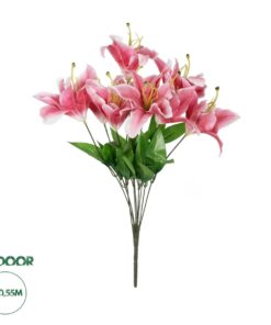 GloboStar® Artificial Garden PINK LILY BOUQUET 21314 Τεχνητό Διακοσμητικό Μπουκέτο Ροζ Κρίνα Y55cm