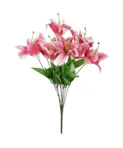 GloboStar® Artificial Garden PINK LILY BOUQUET 21314 Τεχνητό Διακοσμητικό Μπουκέτο Ροζ Κρίνα Y55cm