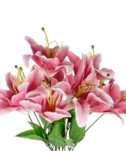 GloboStar® Artificial Garden PINK LILY BOUQUET 21314 Τεχνητό Διακοσμητικό Μπουκέτο Ροζ Κρίνα Y55cm
