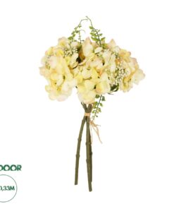 GloboStar® Artificial Garden YELLOW HYDRANGEA BOUQUET 21315 Τεχνητό Διακοσμητικό Μπουκέτο Κίτρινη Ορτανσία Y33cm