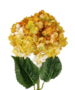 GloboStar® Artificial Garden YELLOW HYDRANGEA BRANCH 21317 Τεχνητό Διακοσμητικό Κλαδί Κίτρινη Ορτανσία Y65cm