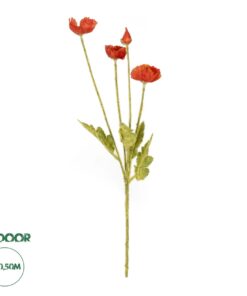 GloboStar® Artificial Garden RED POPPY BRANCH 21333 Τεχνητό Διακοσμητικό Κλαδί Παπαρούνα Κόκκινη Y50cm
