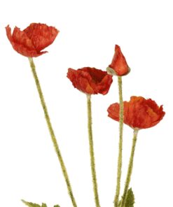 GloboStar® Artificial Garden RED POPPY BRANCH 21333 Τεχνητό Διακοσμητικό Κλαδί Παπαρούνα Κόκκινη Y50cm