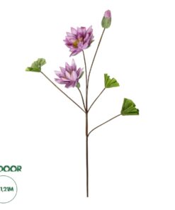 GloboStar® Artificial Garden PINK LOTUS BRANCH 21335 Τεχνητό Διακοσμητικό Ροζ Κλαδί Λωτός Y120cm