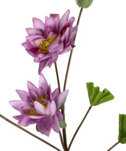 GloboStar® Artificial Garden PINK LOTUS BRANCH 21335 Τεχνητό Διακοσμητικό Ροζ Κλαδί Λωτός Y120cm