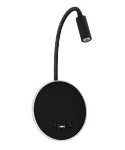 GloboStar® GOOSE 61695 Φωτιστικό Τοίχου – Απλίκα LED 6W 600lm 36° AC 220-240V IP20 – Reading Light & 360° Κρυφός Φωτισμός – Φορτιστής USB 3A – Θερμό Λευκό 2700K Μαύρο – Μ15.5 x Π22.5 x Υ30cm – 5 Xρόνια Εγγύηση
