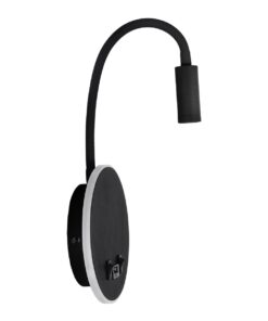 GloboStar® GOOSE 61695 Φωτιστικό Τοίχου – Απλίκα LED 6W 600lm 36° AC 220-240V IP20 – Reading Light & 360° Κρυφός Φωτισμός – Φορτιστής USB 3A – Θερμό Λευκό 2700K Μαύρο – Μ15.5 x Π22.5 x Υ30cm – 5 Xρόνια Εγγύηση