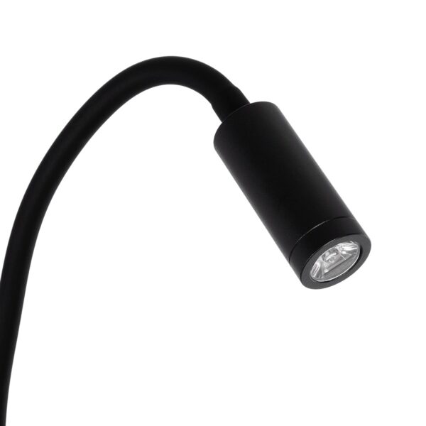 GloboStar® GOOSE 61695 Φωτιστικό Τοίχου – Απλίκα LED 6W 600lm 36° AC 220-240V IP20 – Reading Light & 360° Κρυφός Φωτισμός – Φορτιστής USB 3A – Θερμό Λευκό 2700K Μαύρο – Μ15.5 x Π22.5 x Υ30cm – 5 Xρόνια Εγγύηση