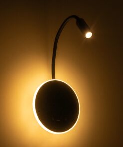 GloboStar® GOOSE 61695 Φωτιστικό Τοίχου – Απλίκα LED 6W 600lm 36° AC 220-240V IP20 – Reading Light & 360° Κρυφός Φωτισμός – Φορτιστής USB 3A – Θερμό Λευκό 2700K Μαύρο – Μ15.5 x Π22.5 x Υ30cm – 5 Xρόνια Εγγύηση
