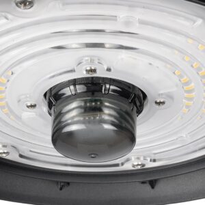 GLOBOSTAR® INDUSTRY 61704 Βιομηχανικό Φωτιστικό Καμπάνα High Bay UFO Τεχνολογίας Smart Group Linkable Control System 2.4Ghz με Αισθητήρα Κίνησης Microwave LED 100W 15000lm SDCM<5 90° AC 85-265V Αδιάβροχο IP65 IK08 Φυσικό Λευκό 5000K - 175 x Sanan Opto SMD Chip & TÜV SÜD Driver - Μαύρο Χυτό Αλουμίνιο - Μ26.5 x Π26.5 x Υ15cm - 5 Χρόνια Εγγύηση