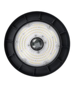 GLOBOSTAR® INDUSTRY 61704 Βιομηχανικό Φωτιστικό Καμπάνα High Bay UFO Τεχνολογίας Smart Group Linkable Control System 2.4Ghz με Αισθητήρα Κίνησης Microwave LED 100W 15000lm SDCM<5 90° AC 85-265V Αδιάβροχο IP65 IK08 Φυσικό Λευκό 5000K - 175 x Sanan Opto SMD Chip & TÜV SÜD Driver - Μαύρο Χυτό Αλουμίνιο - Μ26.5 x Π26.5 x Υ15cm - 5 Χρόνια Εγγύηση
