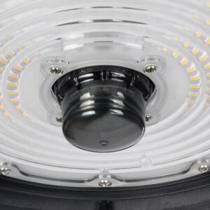 GLOBOSTAR® INDUSTRY 61706 Βιομηχανικό Φωτιστικό Καμπάνα High Bay UFO Τεχνολογίας Smart Group Linkable Control System 2.4Ghz με Αισθητήρα Κίνησης Microwave LED 200W 30000lm SDCM<5 90° AC 85-265V Αδιάβροχο IP65 IK08 Φυσικό Λευκό 5000K - 338 x Sanan Opto SMD Chip & TÜV SÜD Driver - Μαύρο Χυτό Αλουμίνιο - Μ30 x Π30 x Υ16cm - 5 Χρόνια Εγγύηση