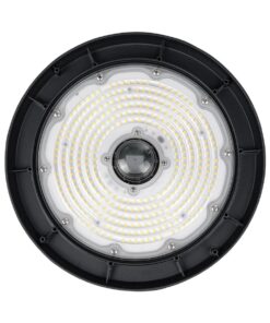 GLOBOSTAR® INDUSTRY 61706 Βιομηχανικό Φωτιστικό Καμπάνα High Bay UFO Τεχνολογίας Smart Group Linkable Control System 2.4Ghz με Αισθητήρα Κίνησης Microwave LED 200W 30000lm SDCM<5 90° AC 85-265V Αδιάβροχο IP65 IK08 Φυσικό Λευκό 5000K - 338 x Sanan Opto SMD Chip & TÜV SÜD Driver - Μαύρο Χυτό Αλουμίνιο - Μ30 x Π30 x Υ16cm - 5 Χρόνια Εγγύηση