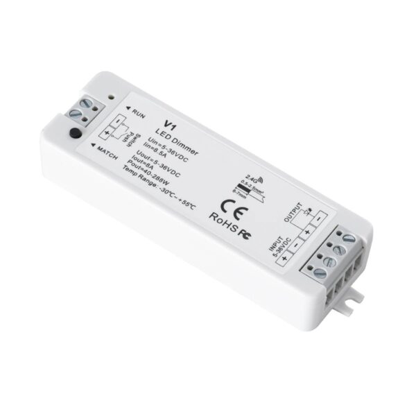 GloboStar® 73118 RT1+V1 SKYDANCE ΣΕΤ Dimmer & Ασύρματο Χειριστήριο Αφής 1 Group RF 2.4Ghz 8A Max DC 5-36V (288W) – DC 3V IP20 – 5 Χρόνια Εγγύηση