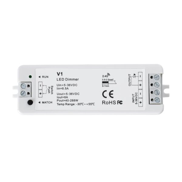 GloboStar® 73118 RT1+V1 SKYDANCE ΣΕΤ Dimmer & Ασύρματο Χειριστήριο Αφής 1 Group RF 2.4Ghz 8A Max DC 5-36V (288W) – DC 3V IP20 – 5 Χρόνια Εγγύηση