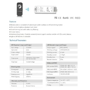 GloboStar® 73118 RT1+V1 SKYDANCE ΣΕΤ Dimmer & Ασύρματο Χειριστήριο Αφής 1 Group RF 2.4Ghz 8A Max DC 5-36V (288W) – DC 3V IP20 – 5 Χρόνια Εγγύηση