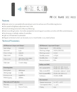 GloboStar® 73119 V1+R11 SKYDANCE ΣΕΤ Dimmer & Ασύρματο Χειριστήριο Αφής 1 Group RF 2.4Ghz 8A Max DC 5-36V (288W) – DC 3V IP20 – 5 Χρόνια Εγγύηση