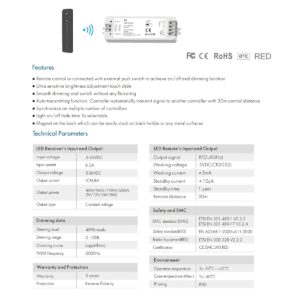 GloboStar® 73119 V1+R11 SKYDANCE ΣΕΤ Dimmer & Ασύρματο Χειριστήριο Αφής 1 Group RF 2.4Ghz 8A Max DC 5-36V (288W) – DC 3V IP20 – 5 Χρόνια Εγγύηση