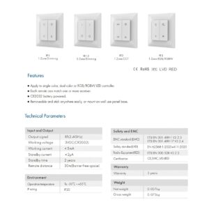 GloboStar® 73122 PF1-2 SKYDANCE Ασύρματο Επιτοίχιο Χειριστήριο 2 Group  RF 2.4Ghz DC3V IP20 – Μ8.5 x Π8.5 x Υ1.7cm – 5 Χρόνια Εγγύηση