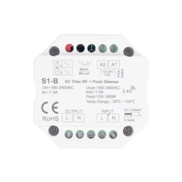 GloboStar® 73124 S1-B+R11 SKYDANCE ΣΕΤ Dimmer & Ασύρματο Χειριστήριο Αφής 1 Group RF 2.4Ghz 1.5A Max AC100-240V (360W) – DC 3V IP20 – 5 Χρόνια Εγγύηση
