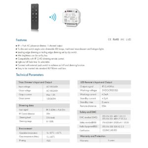 GloboStar® 73125 S1-B+R1 SKYDANCE ΣΕΤ Dimmer & Ασύρματο Χειριστήριο Αφής 1 Group RF 2.4Ghz 1.5A Max AC100-240V (360W) – DC 3V IP20 – 5 Χρόνια Εγγύηση