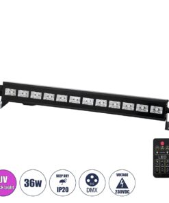 GLOBOSTAR® UVBAR 79660 Μπάρα Φωτισμού LED 36W 120° AC 220-240V IP20 Μαύρο Αλουμίνιο – UV Black Light – DMX512 & Ασύρματο Χειριστήριο IR – Μ50 x Π6 x Υ6cm – 2 Χρόνια Εγγύηση