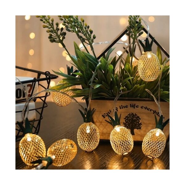 GloboStar® 85806 Διακοσμητική Γιρλάντα Pineapple Lamp 2 Μέτρα με Διακόπτη On/Off – 10 LED 1W με Μπαταρίες 2xAA & Διάφανο Καλώδιο IP44 Θερμό Λευκό 3000K Μ2m