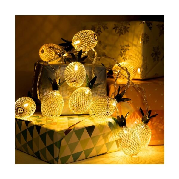 GloboStar® 85806 Διακοσμητική Γιρλάντα Pineapple Lamp 2 Μέτρα με Διακόπτη On/Off – 10 LED 1W με Μπαταρίες 2xAA & Διάφανο Καλώδιο IP44 Θερμό Λευκό 3000K Μ2m
