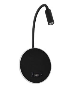 GloboStar® GOOSE 61695 Φωτιστικό Τοίχου – Απλίκα LED 6W 600lm 36° AC 220-240V IP20 – Reading Light & 360° Κρυφός Φωτισμός – Φορτιστής USB 3A – Θερμό Λευκό 2700K Μαύρο – Μ15.5 x Π22.5 x Υ30cm – 5 Xρόνια Εγγύηση
