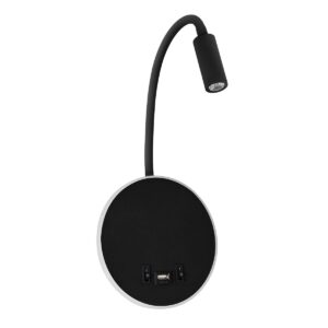 GloboStar® GOOSE 61695 Φωτιστικό Τοίχου – Απλίκα LED 6W 600lm 36° AC 220-240V IP20 – Reading Light & 360° Κρυφός Φωτισμός – Φορτιστής USB 3A – Θερμό Λευκό 2700K Μαύρο – Μ15.5 x Π22.5 x Υ30cm – 5 Xρόνια Εγγύηση