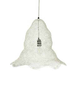 GloboStar® KENTUCKY 01889 Vintage Κρεμαστό Φωτιστικό Πλέγμα Μονόφωτο 1 x E27 IP20 Λευκό Μέταλλο – Μ50 x Π50 x Υ48cm