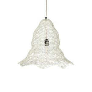 GloboStar® KENTUCKY 01889 Vintage Κρεμαστό Φωτιστικό Πλέγμα Μονόφωτο 1 x E27 IP20 Λευκό Μέταλλο – Μ50 x Π50 x Υ48cm